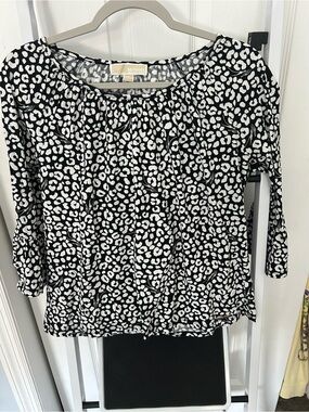 Michael Kors Black and White Animal Print Scoop-Neck Top